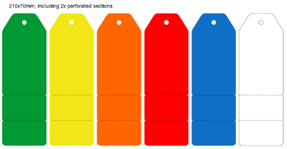 Picture of 210x70mm Colour-coded Blank Write-On Tags, with perforated tabs